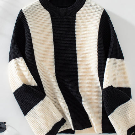 Color Block Round Neck Long Sleeve Sweater