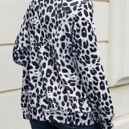 Full Size Leopard Collared Neck Zip Up Jacket