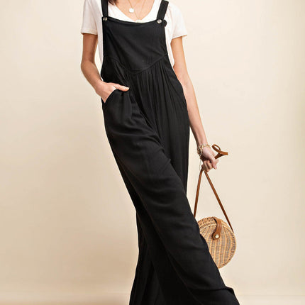 Kori America Full Size Sleeveless Ruched Wide Leg Overalls