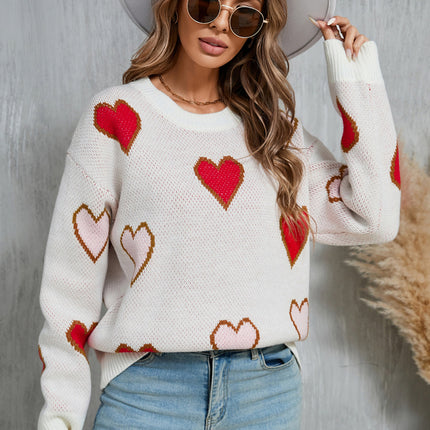 Angel Wings Contrast Heart Round Neck Long Sleeve Sweater