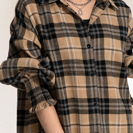 Button Up Plaid Long Sleeve Shirt Dress