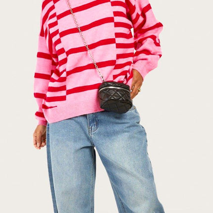 Striped Round Neck Dropped Shoulder Sweater