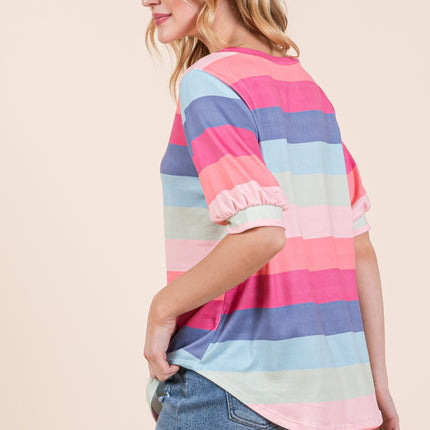 BOMBOM Striped Round Neck Half Sleeve T-Shirt