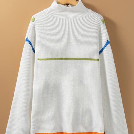 Contrast Half Zip Drop Shoulder Sweater