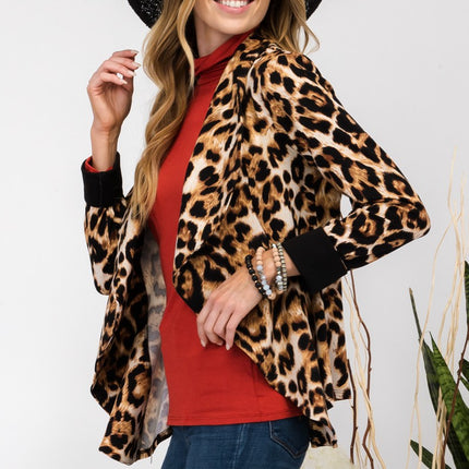 Celeste Full Size Leopard Open Front Long Sleeve Blazer