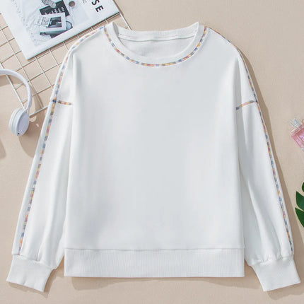 Rainbow Trim Round Neck Long Sleeve Sweatshirt