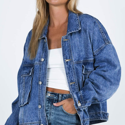 Collared Neck Button Up Denim Jacket