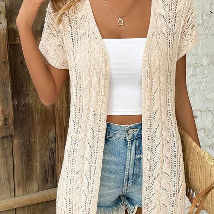 Openwork Open Front Short Sleeve Cardigan