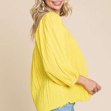 Culture Code Texture Square Neck Puff Sleeve Top