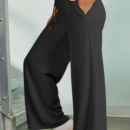 Drawstring Wide Leg Pants with Pockets