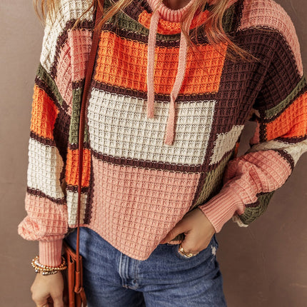 Drawstring Color Block Long Sleeve Sweater