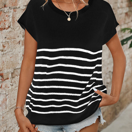 Striped Round Neck Short Sleeve Knit Top