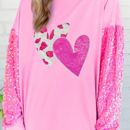 Valentine’s Day Sequin Heart Long Sleeve Sweatshirt