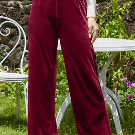 Velvet Wide Leg Pants with Pockets