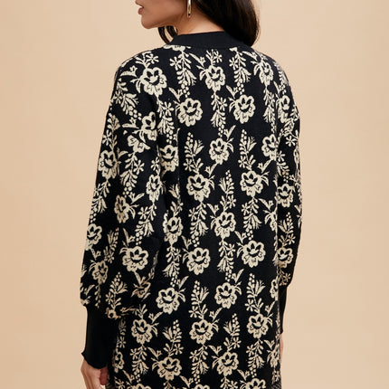 Annie Wear Floral Jacquard Round Neck Sweater Dress