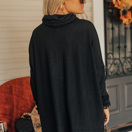 Side Slit High-Low Cowl Neck Long Sleeve Blouse