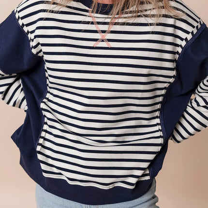 Striped Round Neck Long Sleeve Sweatshirt