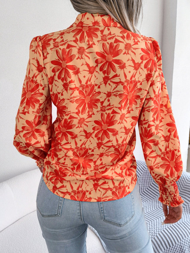 Floral Collared Neck Long Sleeve Shirt