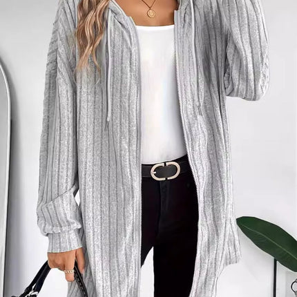 Ribbed Zip Up Dropped Shoulder Jacket