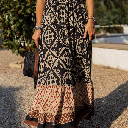 Geometric Elastic Waist Maxi Skirt