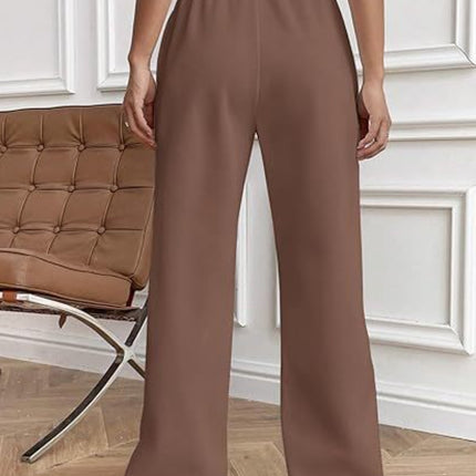 Drawstring Wide Leg Pants with Pockets