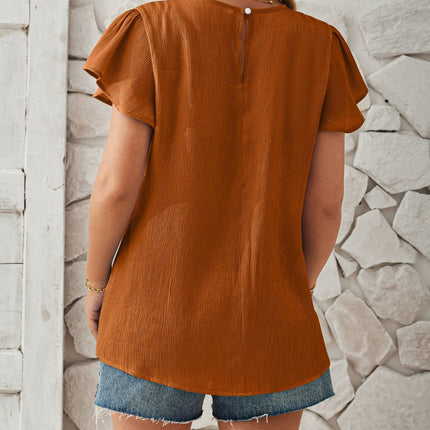 Round Neck Keyhole Cap Sleeve T-Shirt