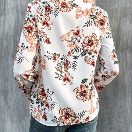 Printed V-Neck Long Sleeve Blouse