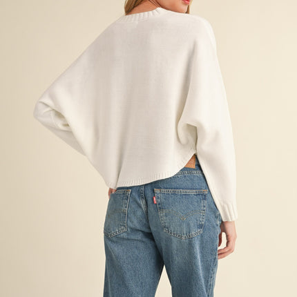 Mable Round Neck Dolman Sleeve Cropped Sweater