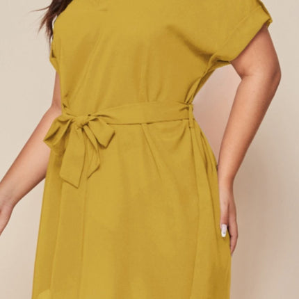 Plus Size Notched Tie Waist Mini Dress