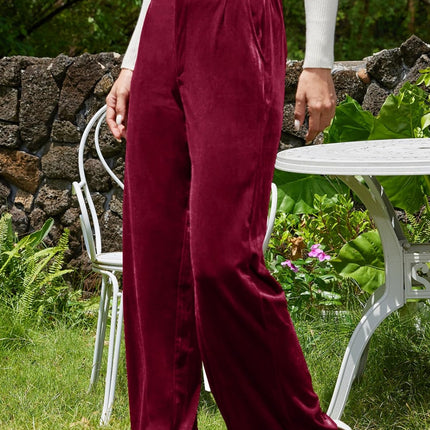 Velvet Wide Leg Pants with Pockets