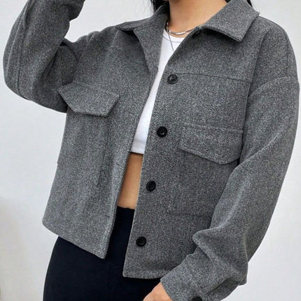 Button Up Dropped Shoulder Long Sleeve Outerwear