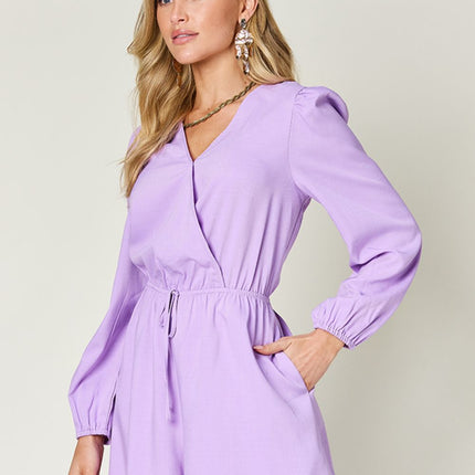 Double Take Full Size Drawstring Long Sleeve Romper