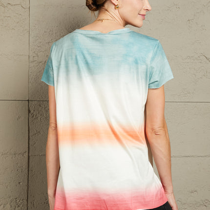 Double Take Tie-Dye V-Neck Short Sleeve Tee