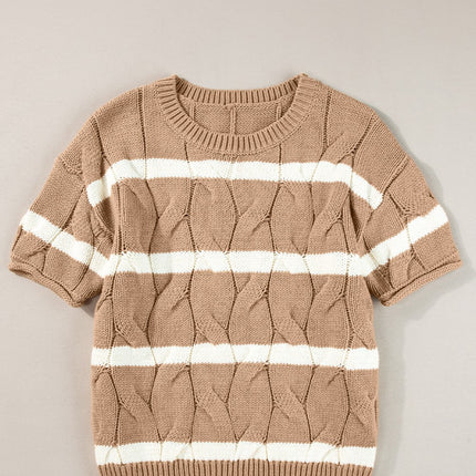 Striped Round Neck Short Sleeve Sweater