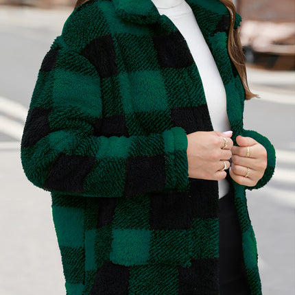 Button Up Drop Shoulder Fuzzy Jacket