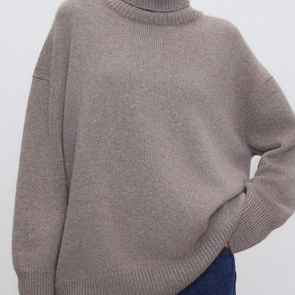 Ribbed Detail Turtleneck Dropped Shoulder Sweater