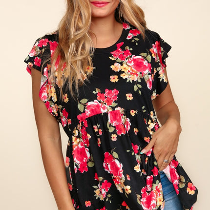 Haptics Floral Ruffle Short Sleeve Babydoll Top