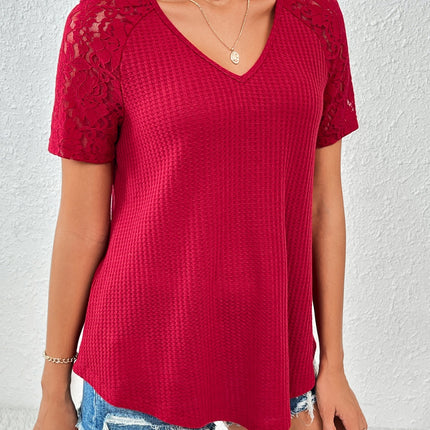 Lace Detail V-Neck Short Sleeve T-Shirt