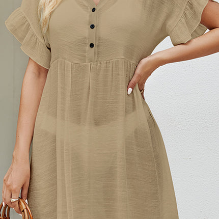 V-Neck Flounce Sleeve Cover-Up Dress