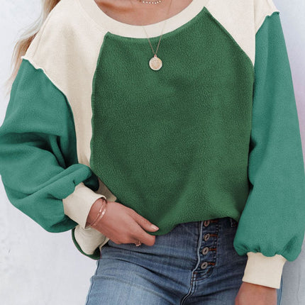 Color Block Round Neck Long Sleeve Sweatshirt