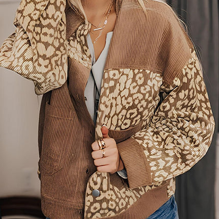 Leopard Button Up Drop Shoulder Jacket