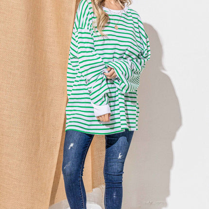 And The Why Oversized Striped Balloon Sleeve Top