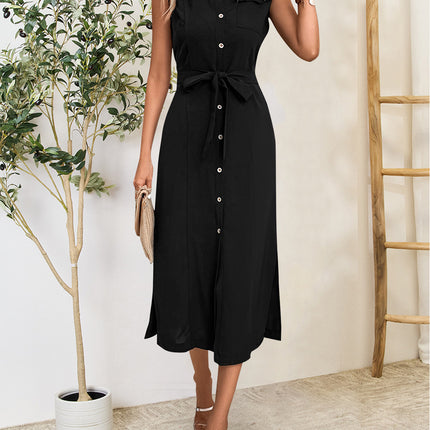 Button Up Sleeveless Midi Dress