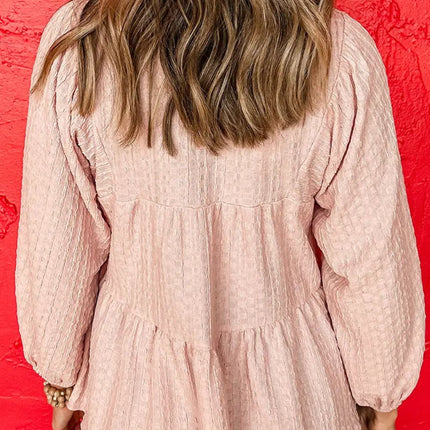 Textured Tie Neck Three-Quarter Sleeve Blouse