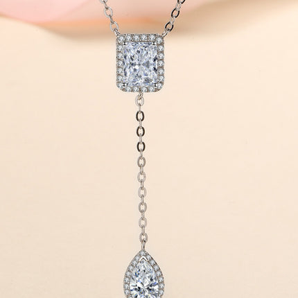 3 Carat 925 Sterling Silver Double Drop Pendant Necklace