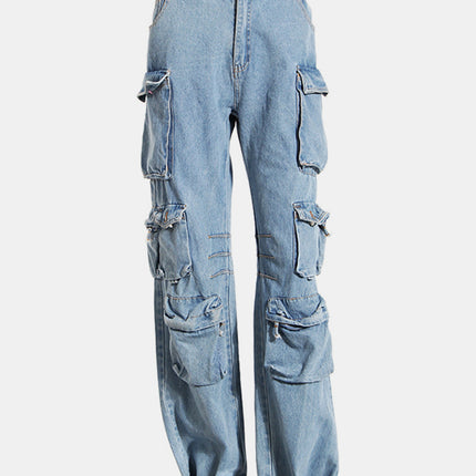 Washed Wide Leg Cargo Jeans