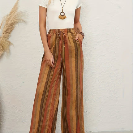 Full Size Drawstring Striped Wide Leg Pants