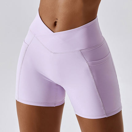 Ruched Pocketed High Waist Active Shorts