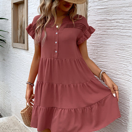 Tiered Notched Flounce Sleeve Mini Dress