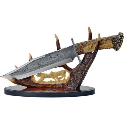 Bowie Knife w Display Wolf